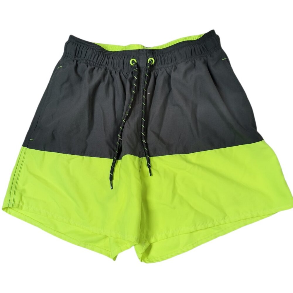 George Men's Swim Trunks Colorblock Gray Lime Green Short Size Small 28-30 x4
